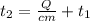 t_2=\frac{Q}{cm}+t_1