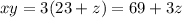 xy=3(23+z)=69+3z