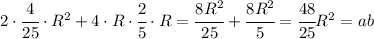 2\cdot\cfrac{4}{25}\cdot R^2+4\cdot R\cdot\cfrac{2}{5}\cdot R=\cfrac{8R^2}{25}+\cfrac{8R^2}{5}=\cfrac{48}{25}R^2=ab