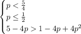 \begin{cases} p < \frac{5}{4} \\ p \leq \frac{1}{2} \\ 5-4p1-4p+4p^2 \end{cases}