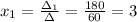 \\x_1=\frac{\Delta_1}{\Delta}=\frac{180}{60}=3