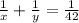 \frac{1}{x}+\frac{1}{y}=\frac{1}{42}