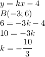 y=kx-4\\B(-3;6)\\6=-3k-4\\10=-3k\\k=-\cfrac{10}{3}