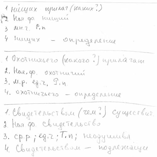 Морфологический разбор слов нинищих охотничьего свидетельством