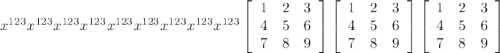 x^{123} x^{123} x^{123} x^{123} x^{123} x^{123} x^{123} x^{123} x^{123} \left[\begin{array}{ccc}1&2&3\\4&5&6\\7&8&9\end{array}\right] \left[\begin{array}{ccc}1&2&3\\4&5&6\\7&8&9\end{array}\right] \left[\begin{array}{ccc}1&2&3\\4&5&6\\7&8&9\end{array}\right]