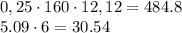 0,25\cdot160\cdot12,12=484.8&#10;\\\&#10;5.09\cdot6=30.54