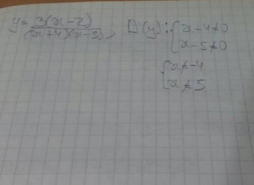 Областю визначення функції y=3(x-2)/(x+4)(x-5)c