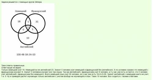 Из 100 студентов только изучают 18, но не 23, и французкий 8,и никакого языка не изучают 24. 1)сколь