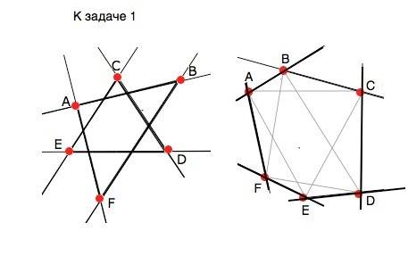 Сделать. 1)как надо расположить шесть точек,чтоб они определяли шесть прямых? 2)данную прямую пересе