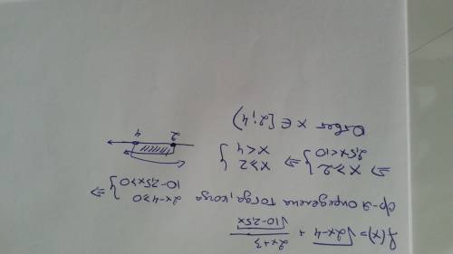 Найти область определения функции y=sqrt 2x-4 + 2x+3/sqrt 10-2.5x.