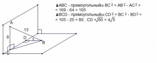 Концы отрезка,длина которого равна 13 см,принадлежат двум взаимно перпендикулярным плоскостям,а расс