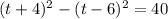 (t+4)^2-(t-6)^2=40