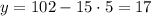 y=102-15 \cdot 5=17