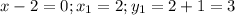 x-2=0; x_1=2; y_1=2+1=3