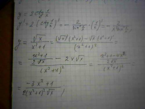 Найти производные. y=tgx+lnx+x^4/4 y=4a^x корень из x^3 y=2ctg1/x y=корени из x/x^2+1