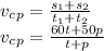 v_c_p= \frac{s_1+s_2}{t_1+t_2} &#10;\\\&#10;v_c_p= \frac{60t+50p}{t+p}