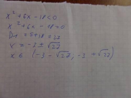 Решить неравенство: х ^2+6x-18< 0