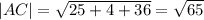 |AC|= \sqrt{25+4+36}= \sqrt{65}