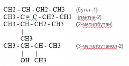 Составить формулы веществ бутен-1 пентин-2 2-метилбутан 3-метилбутанол-2