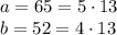 a=65=5\cdot13&#10;\\\&#10;b=52=4\cdot13