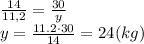 \frac{14}{11,2}= \frac{30}{y} &#10;\\\&#10;y= \frac{11.2\cdot30}{14} =24(kg)