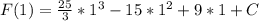 F(1)=\frac{25}{3}*1^3-15*1^2+9*1+C