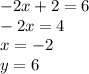 -2x+2=6\\&#10;-2x=4\\&#10;x=-2\\&#10;y=6