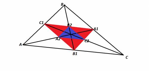 Дан треугольник abc, проведены медианы, точки пересечения медиан со сторонами образуют треугольник a