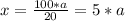 x= \frac{100*a}{20}=5*a