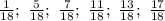 \frac{1}{18};\ \frac{5}{18};\ \frac{7}{18};\ \frac{11}{18};\ \frac{13}{18};\ \frac{17}{18}