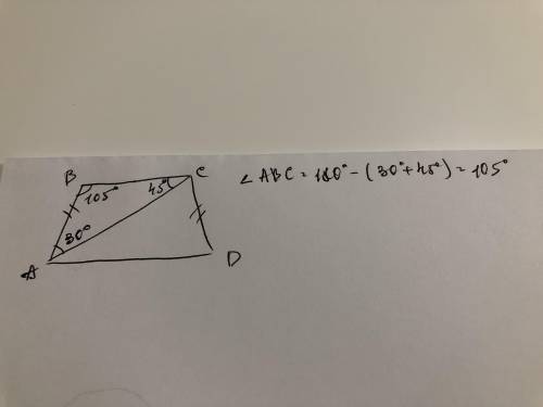 Еслинайдите больший угол равнобедренной трапеции abcd,чагональ асобразует с основанием ad и боковойо