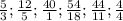 \frac{5}{3} ; \frac{12}{5}; \frac{40}{1}; \frac{54}{18}; \frac{44}{11}; \frac{4}{4}