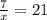 \frac{7}{x}=21