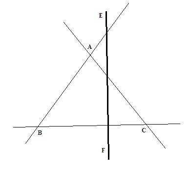 Проведите прямые ав, ас и вс. проведите ещё одну прямую, пересекающую каждую из этих прямых.