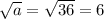 \sqrt{a}= \sqrt{36}=6