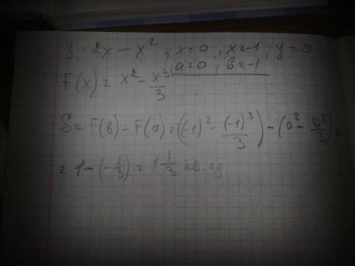 Вычислить площадь фигуры, ограниченной линиями y=2x-x^2; x=0; x= -1; y=0.