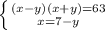 \left \{ {{(x-y)(x+y)=63} \atop {x=7-y}} \right.