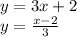 y=3x+2&#10;\\\&#10;y= \frac{x-2}{3}