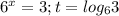 6^x=3;t=log_6 3