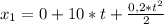 x_{1}=0+10*t+ \frac{0,2*t^{2}}{2}