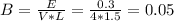 B= \frac{E}{V*L}= \frac{0.3}{4*1.5}=0.05