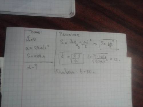 Автомобиль движется из состояния покоя с ускорением 0,5 м/с2. за какое время автомобиль пройдет путь