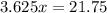 3.625x=21.75