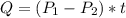 Q= (P_{1}-P_{2})*t