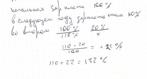 Зарплата рабочего повысилась на 10% а в следующем году на 20% решение нужно ответ знаю