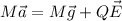 M\vec{a}=M\vec{g}+Q\vec{E}