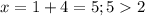 x=1+4=5; 52