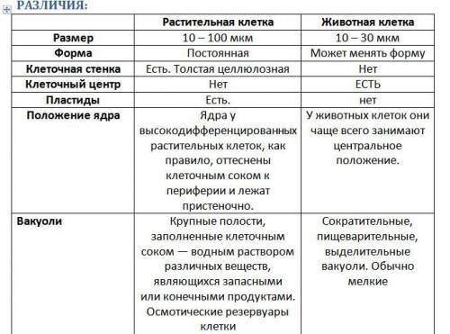 Лабораторные работа: сравнение строения клеток растений и животных