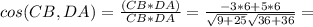 cos(CB,DA)= \frac{(CB*DA)}{CB*DA}= \frac{-3*6+5*6}{ \sqrt{9+25} \sqrt{36+36}}=