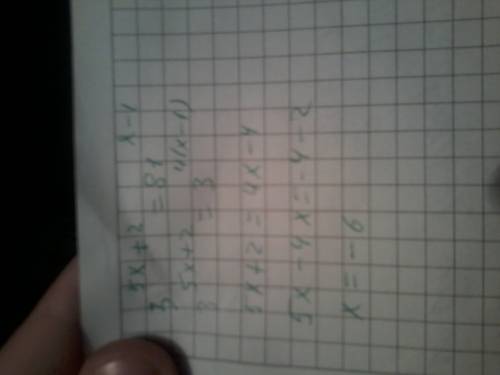 Как решить такой пример: 3 в степени 5x+2 = 81 в степени x-1? то есть 3^{5x+2} =81^{x-1}